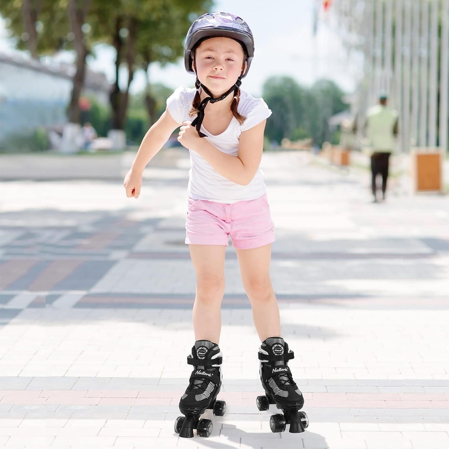 Nattork Adjustable Roller Skates for Kids - Black & white