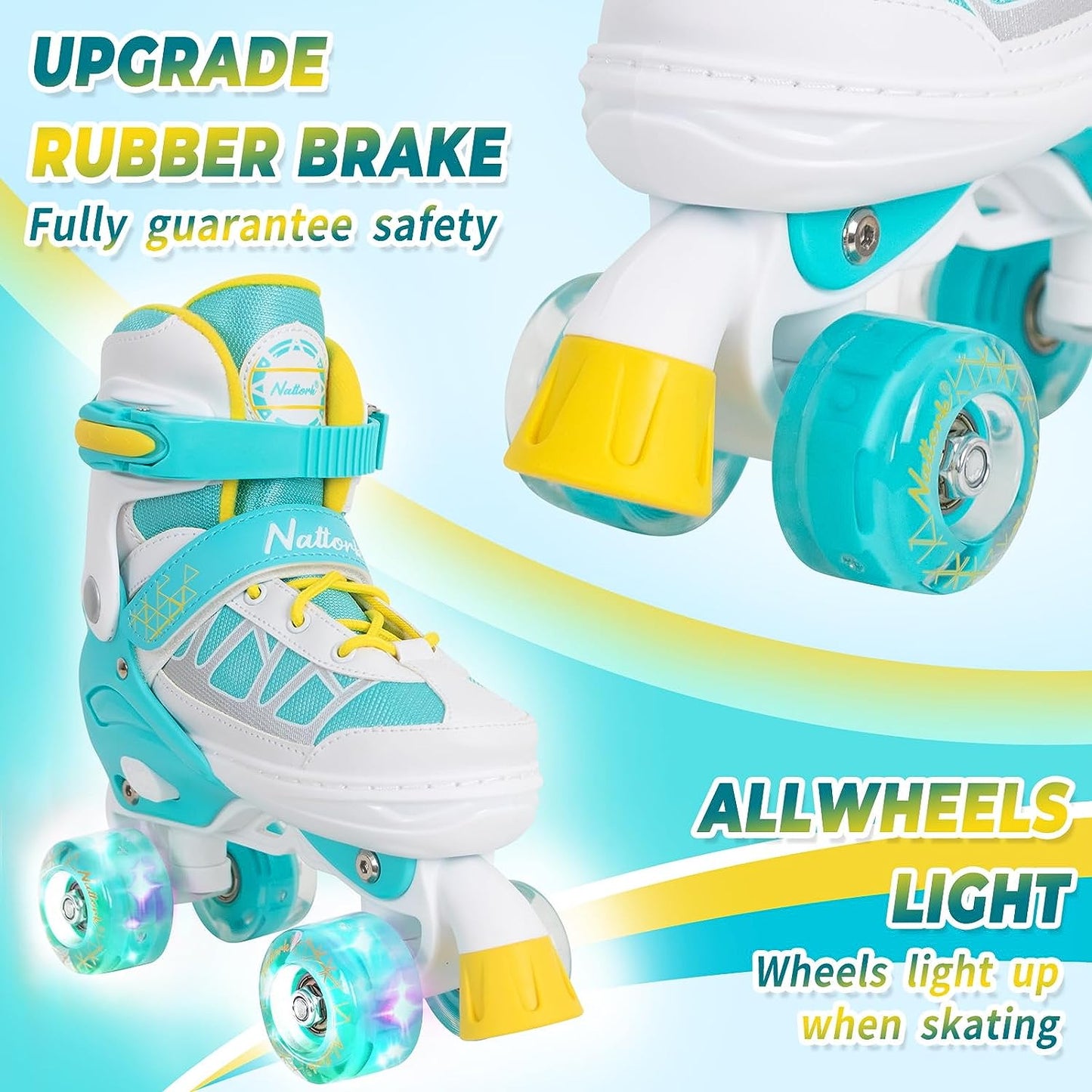 Nattork Adjustable Roller Skates for Kids - Teal