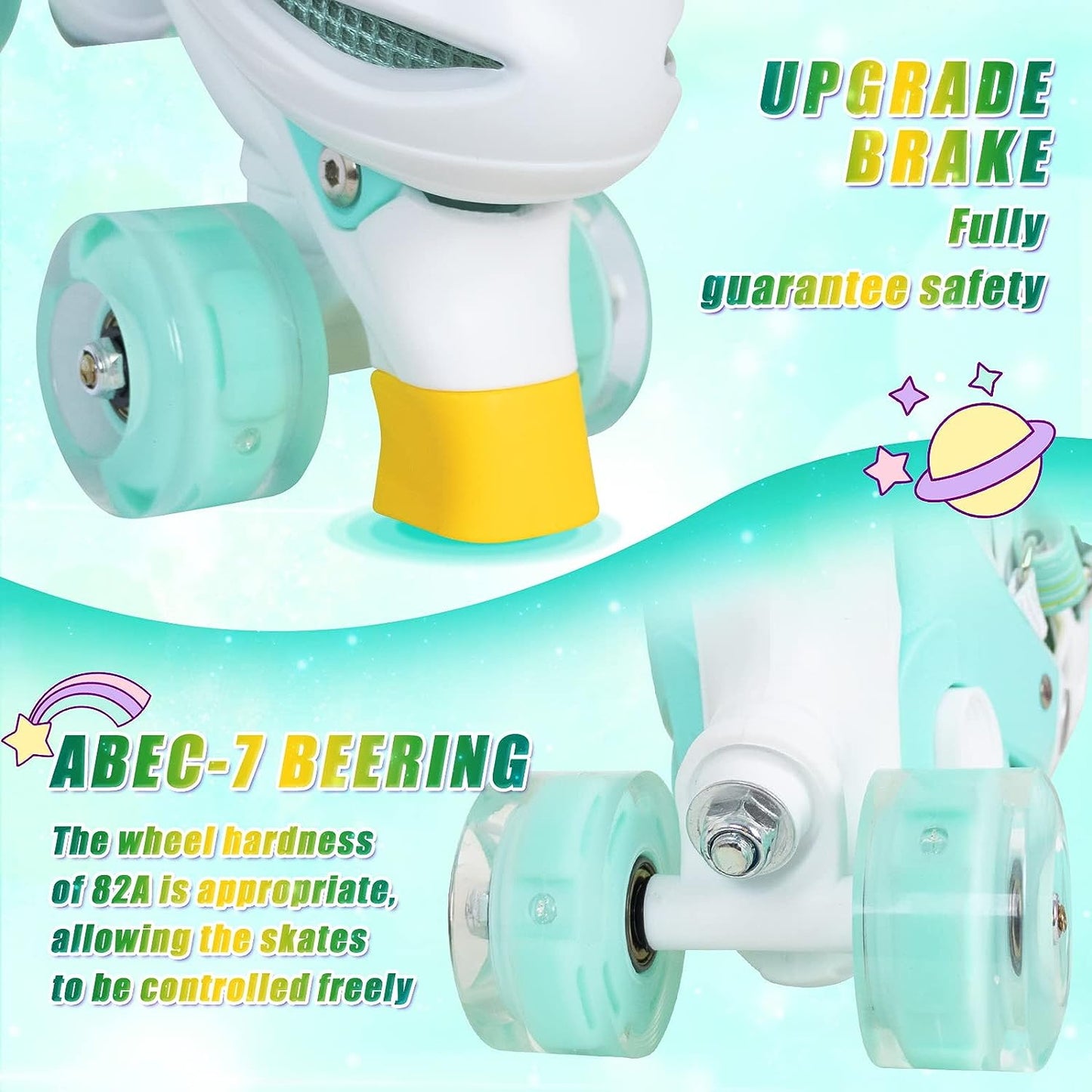 Nattork Adjustable Roller Skates for Kids - Teal
