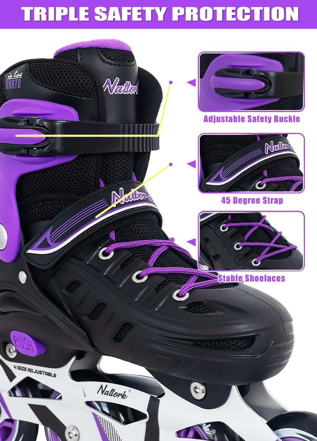Nattork Adjustable Inline Skates For Adults Purple