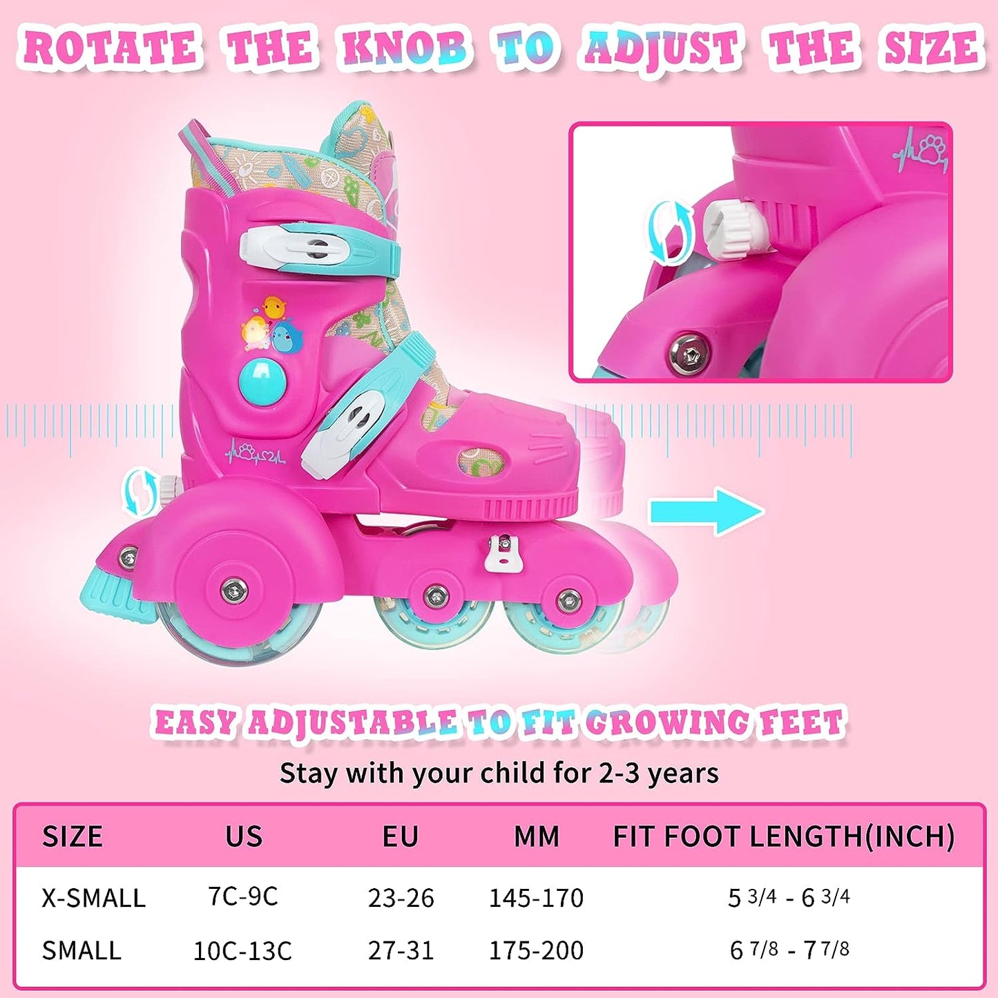 Roller Skates for Kids Girl - Pink