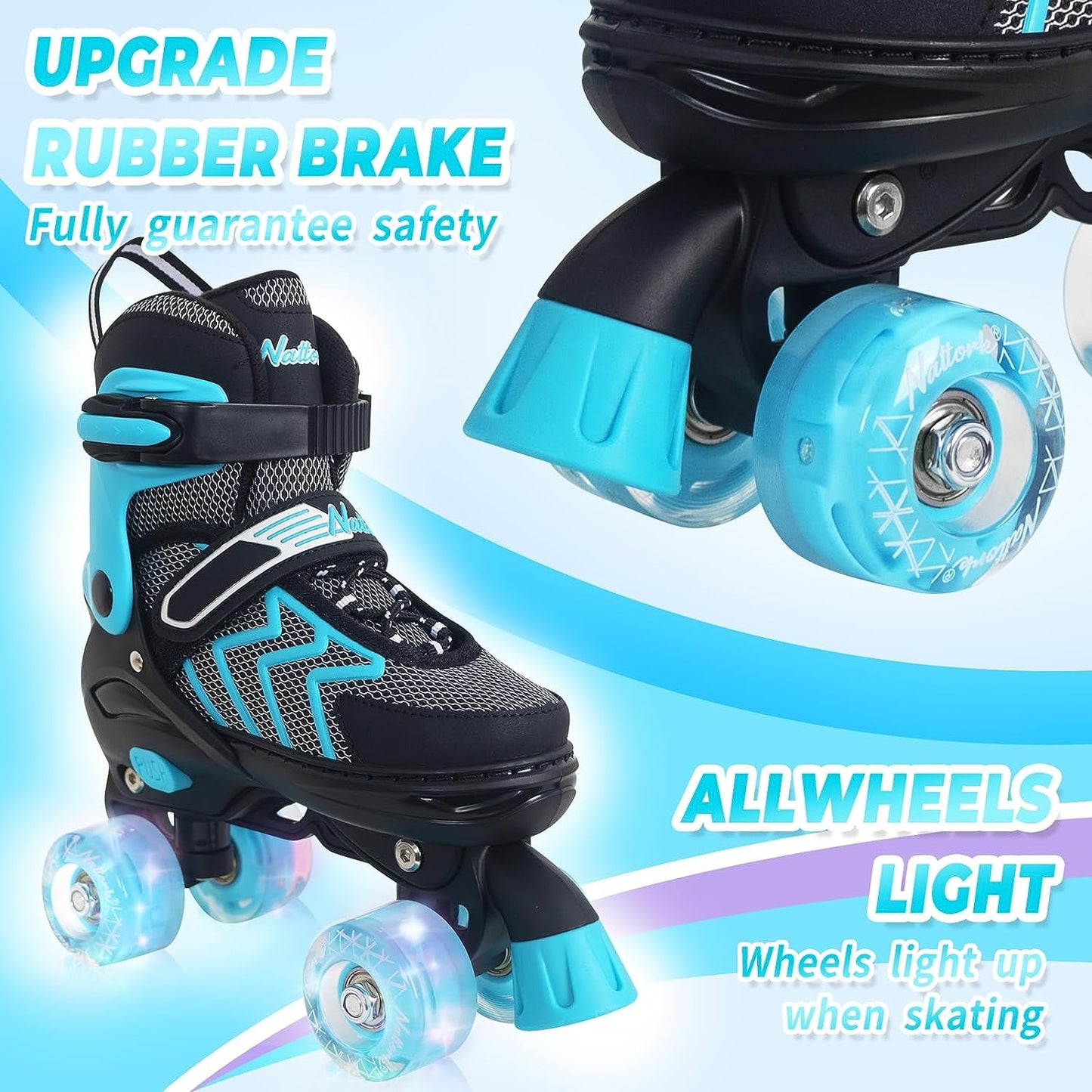 Nattork Adjustable Roller Skates for Kids - Teal