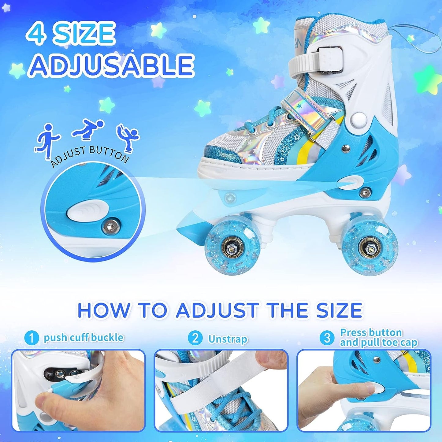 Nattork Adjustable Roller Skates for Kids - Blue