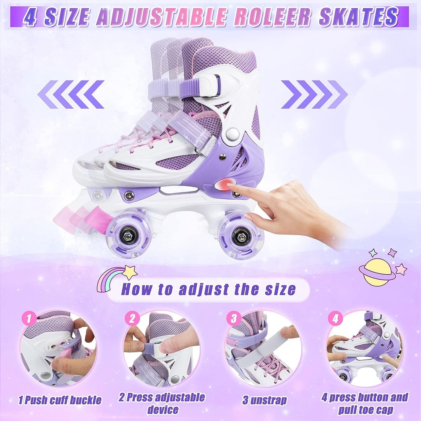 Nattork Adjustable Roller Skates for Kids - Purple