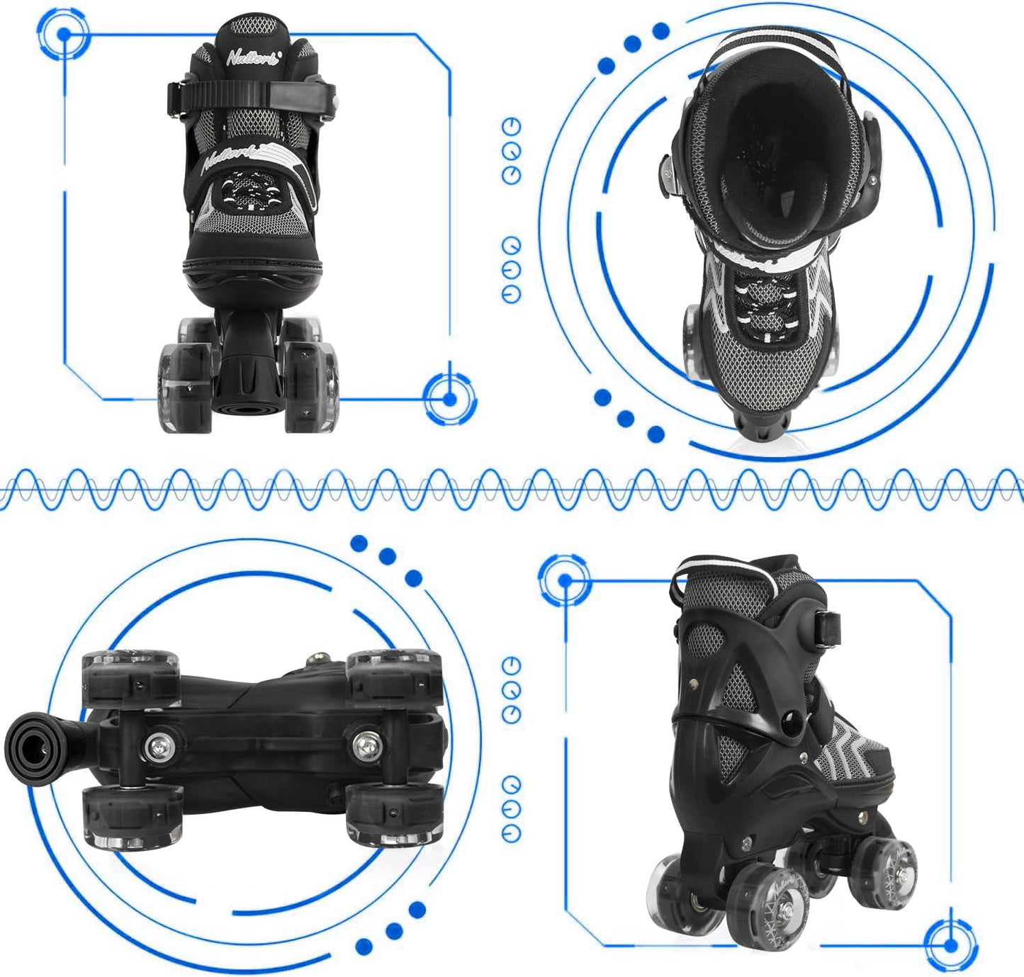 Nattork Adjustable Roller Skates for Kids - Black