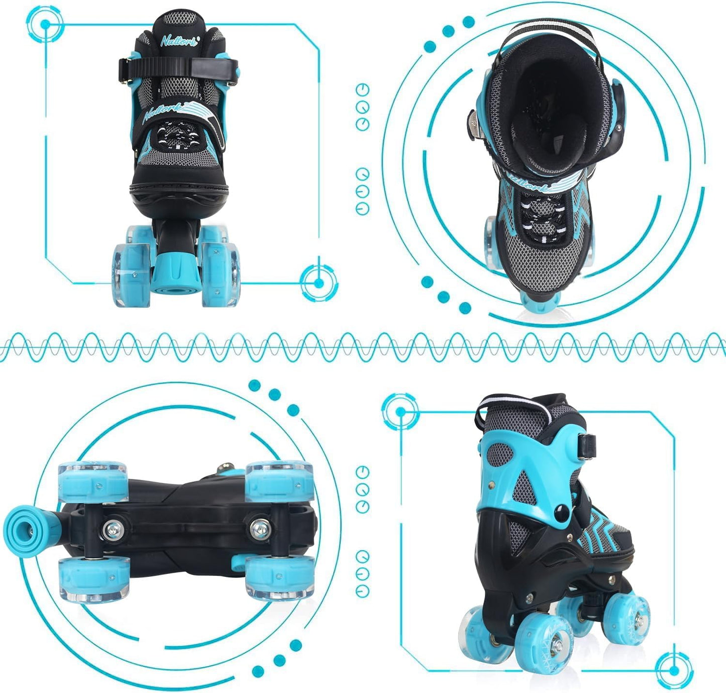 Nattork Adjustable Roller Skates for Kids - Teal