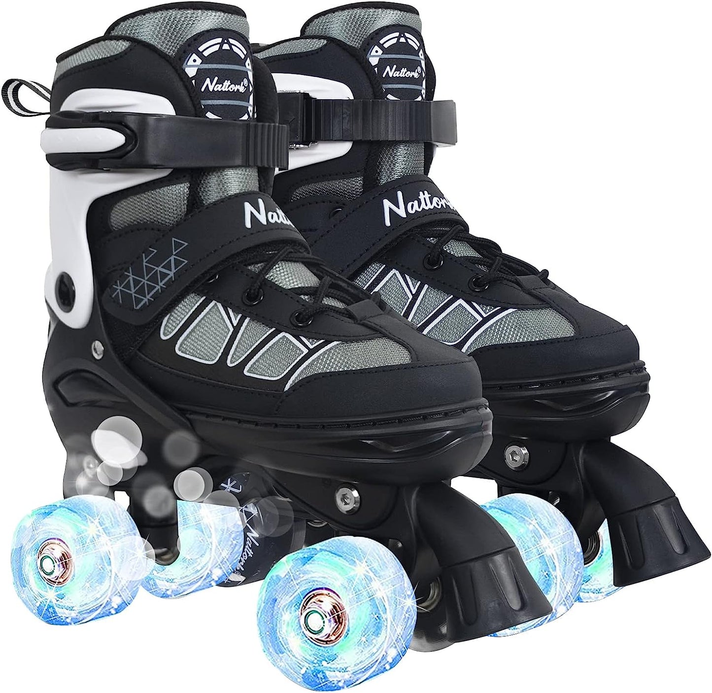Nattork Adjustable Roller Skates for Kids - Black & white