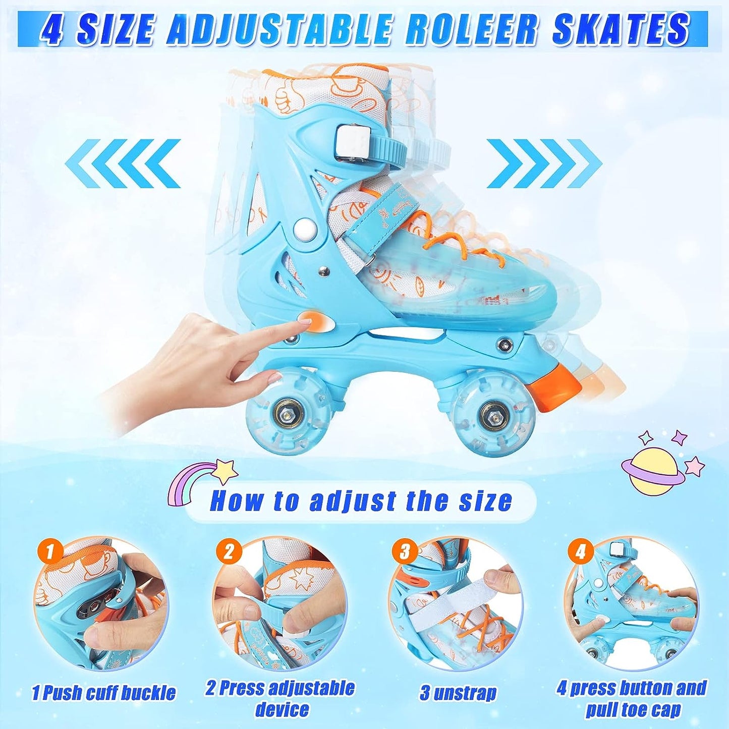 Nattork Adjustable Roller Skates for Kids - Blue