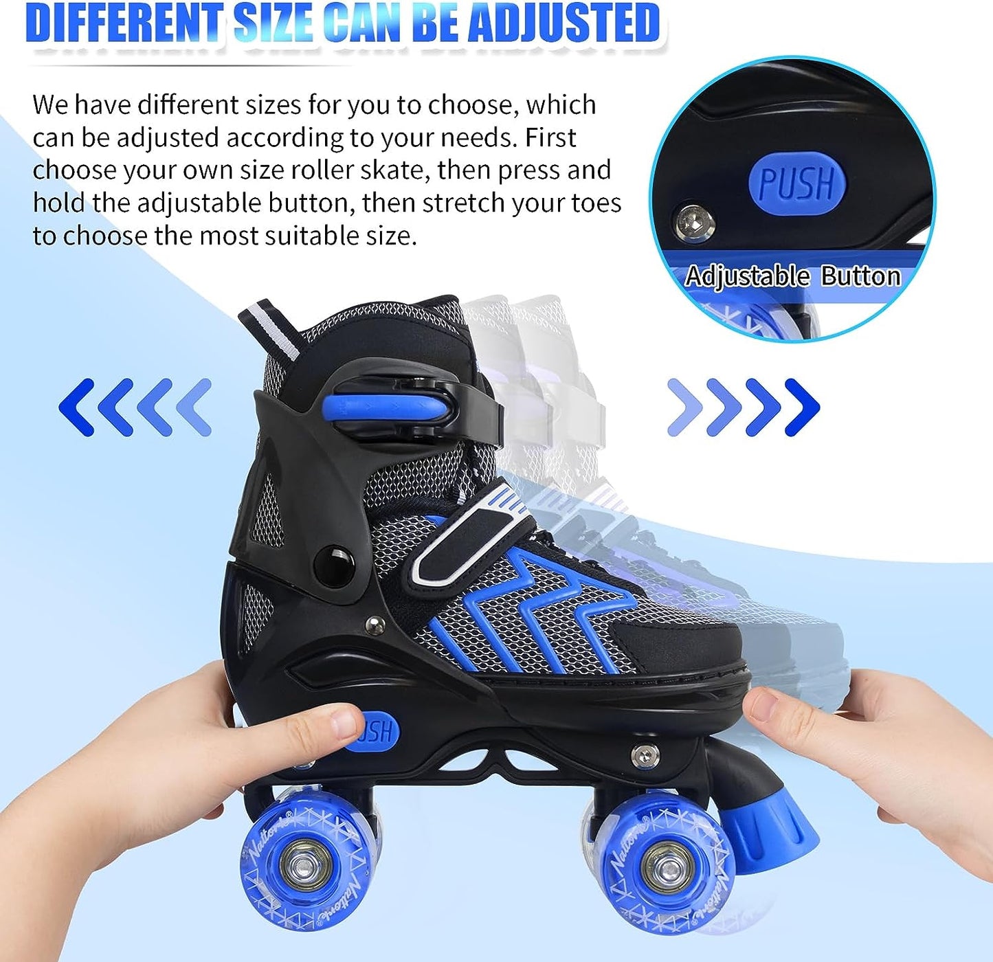 Nattork Adjustable Roller Skates for Kids - Blue