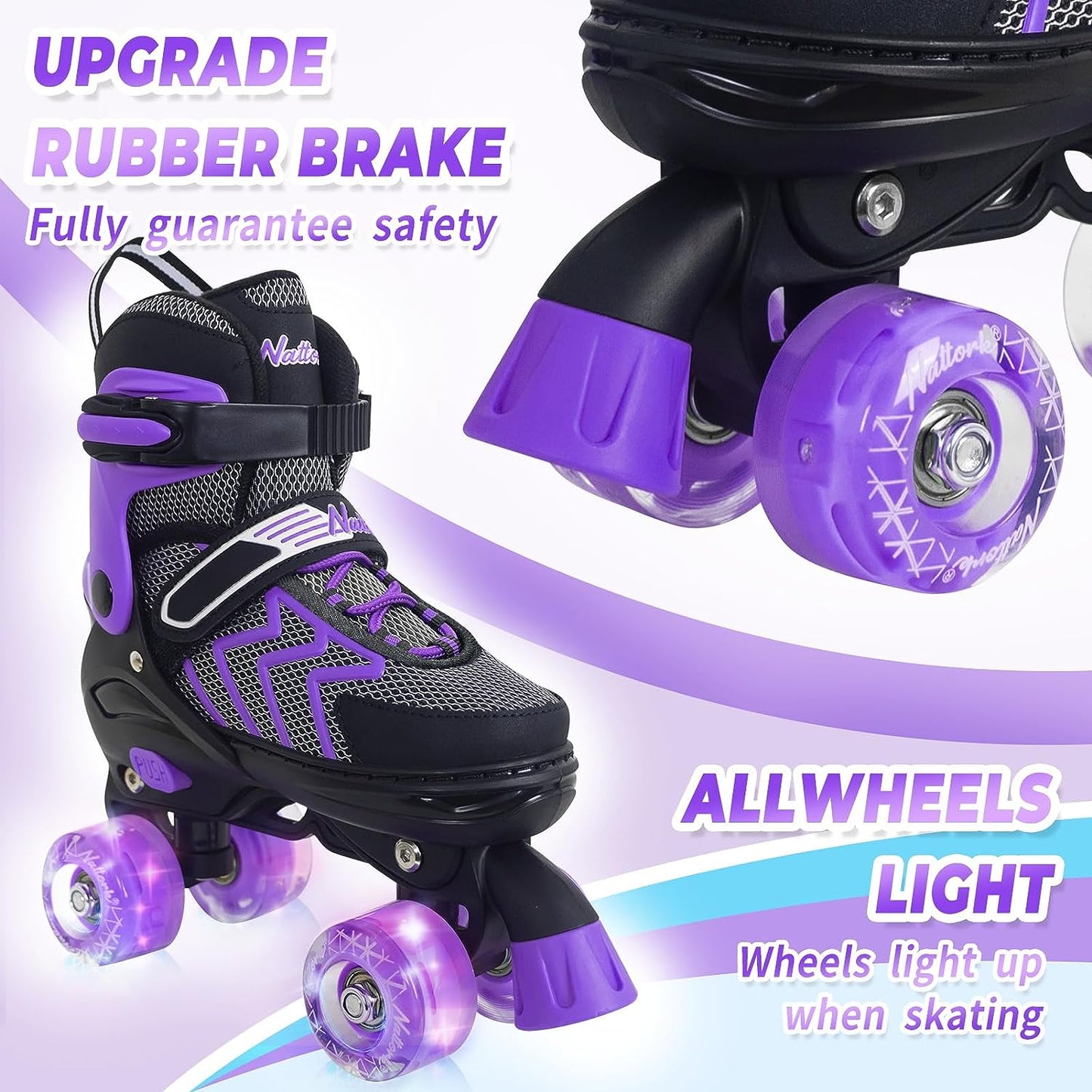 Nattork Adjustable Roller Skates for Kids - Purple