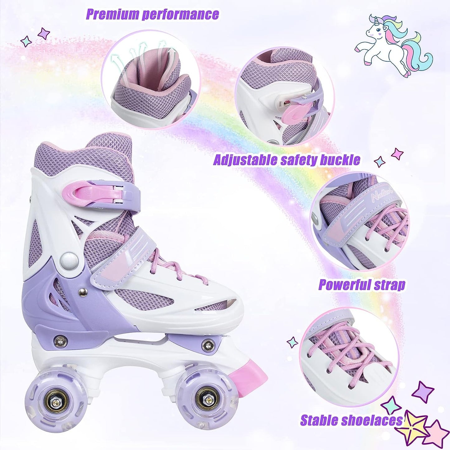 Nattork Adjustable Roller Skates for Kids - Purple