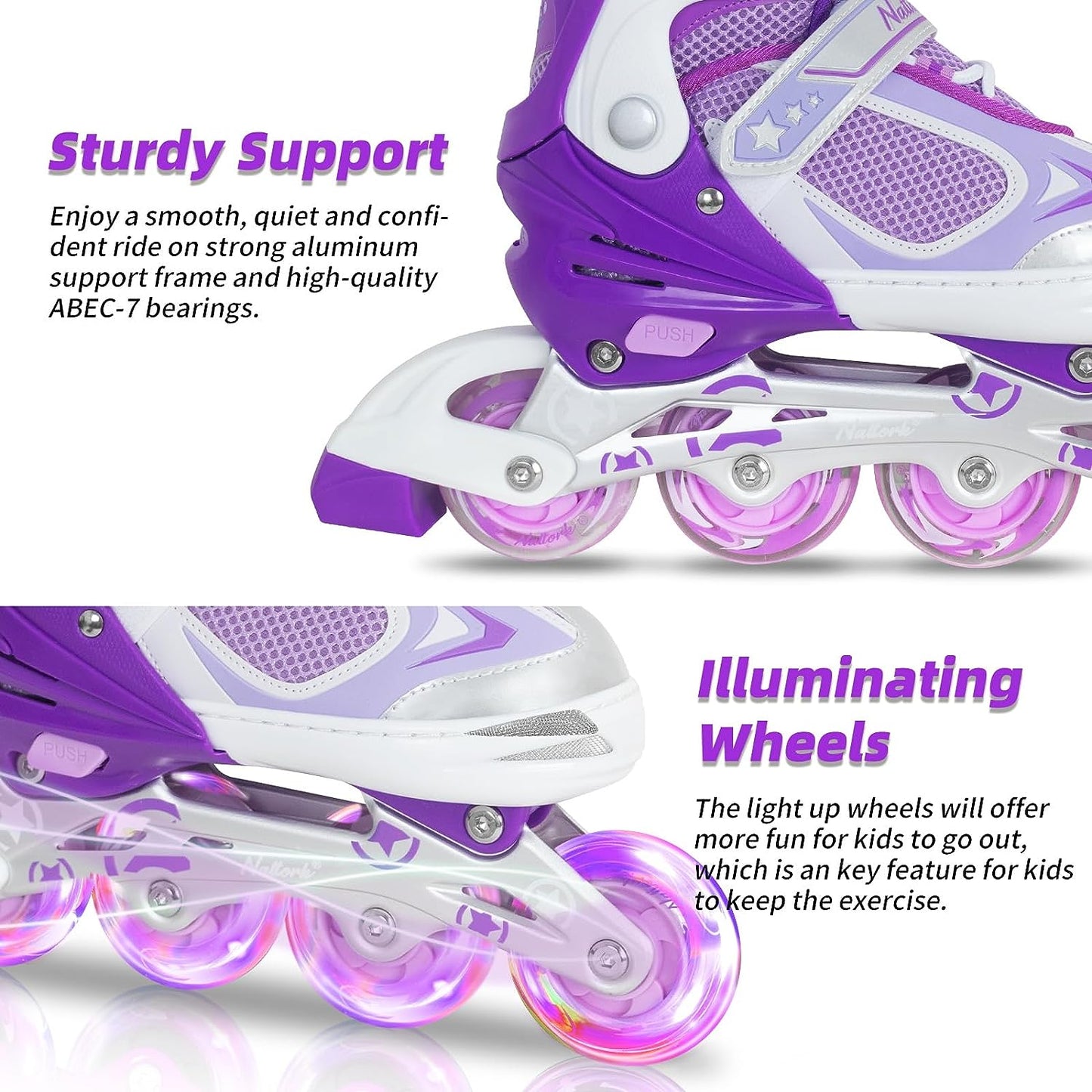 Nattork Adjustable Inline Skates for Kids Purple