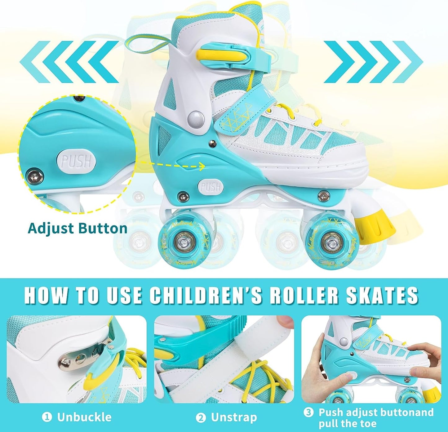Nattork Adjustable Roller Skates for Kids - Teal