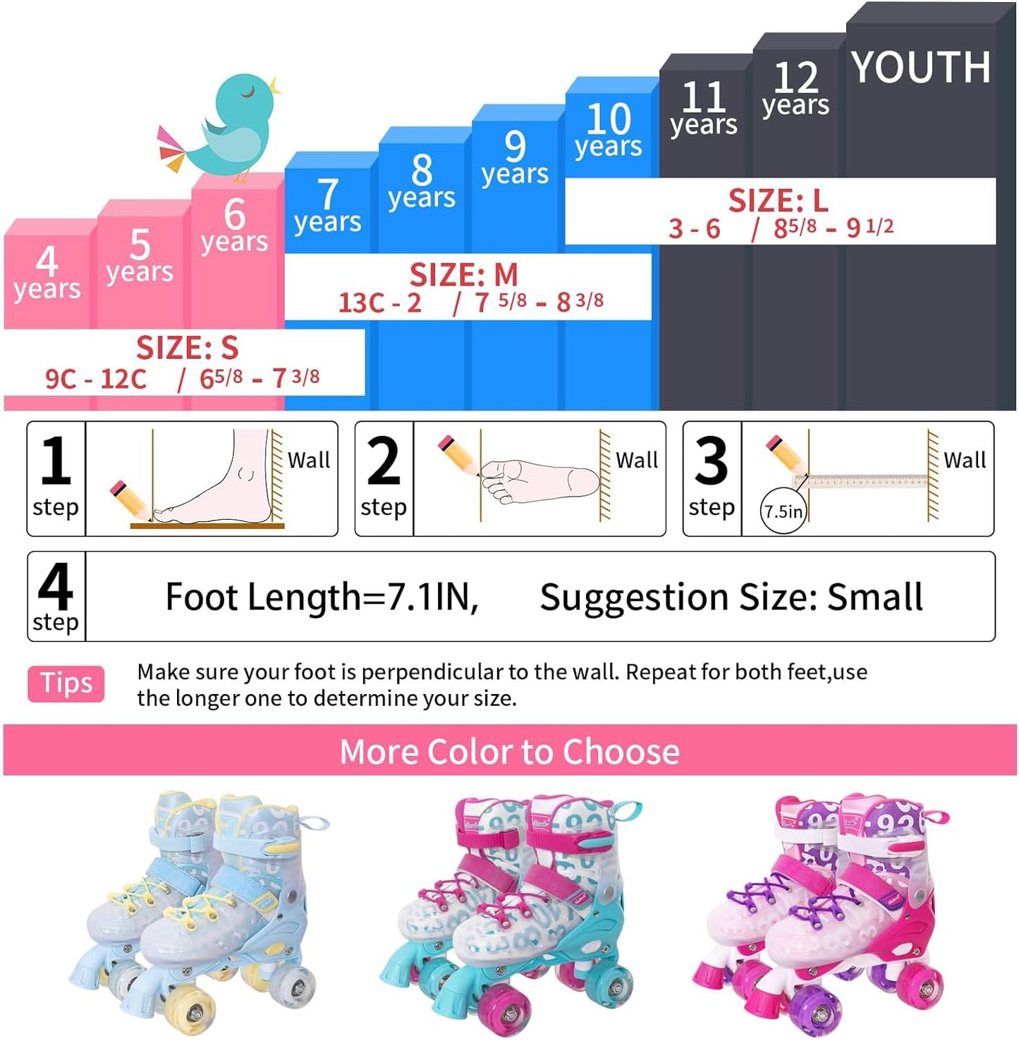 Nattork Adjustable Roller Skates for Kids - Teal
