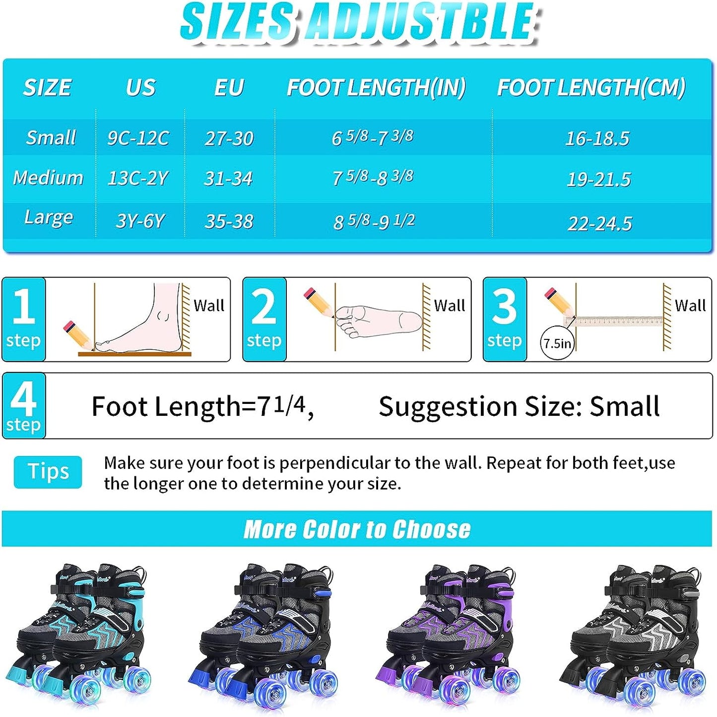 Nattork Adjustable Roller Skates for Kids - Teal