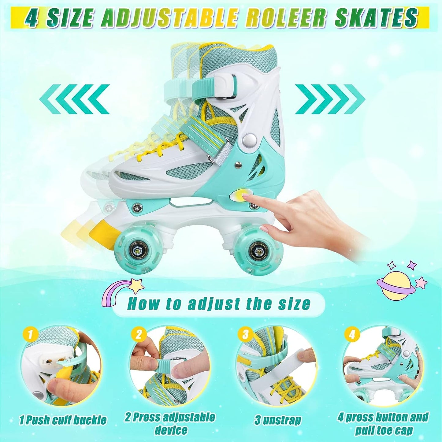 Nattork Adjustable Roller Skates for Kids - Teal