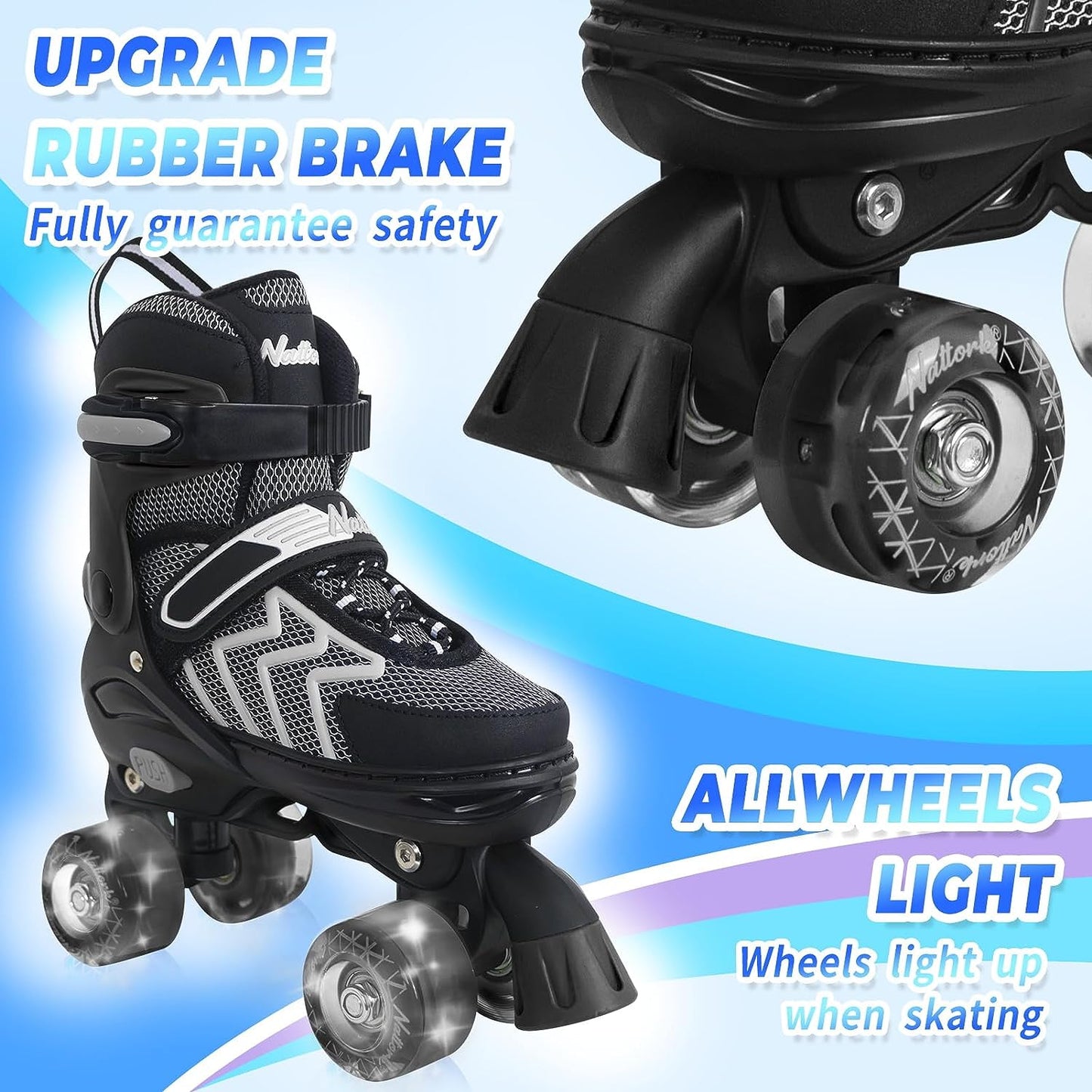 Nattork Adjustable Roller Skates for Kids - Black