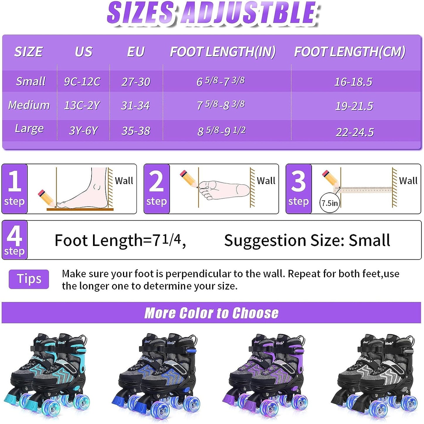Nattork Adjustable Roller Skates for Kids - Purple