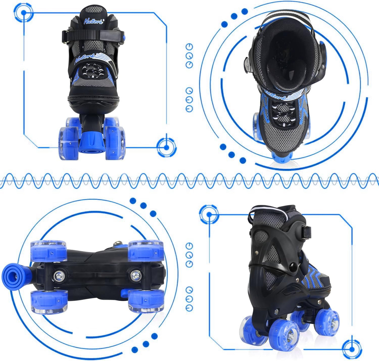 Nattork Adjustable Roller Skates for Kids - Blue