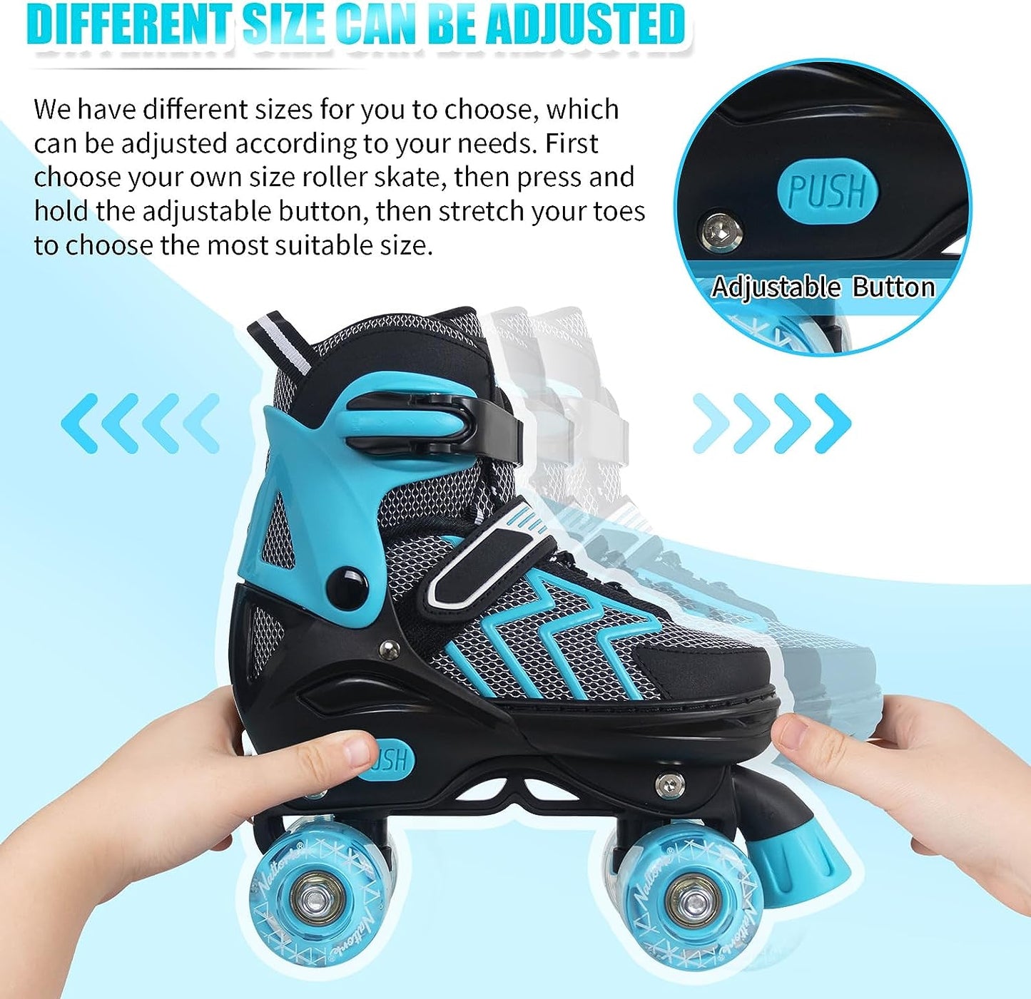 Nattork Adjustable Roller Skates for Kids - Teal