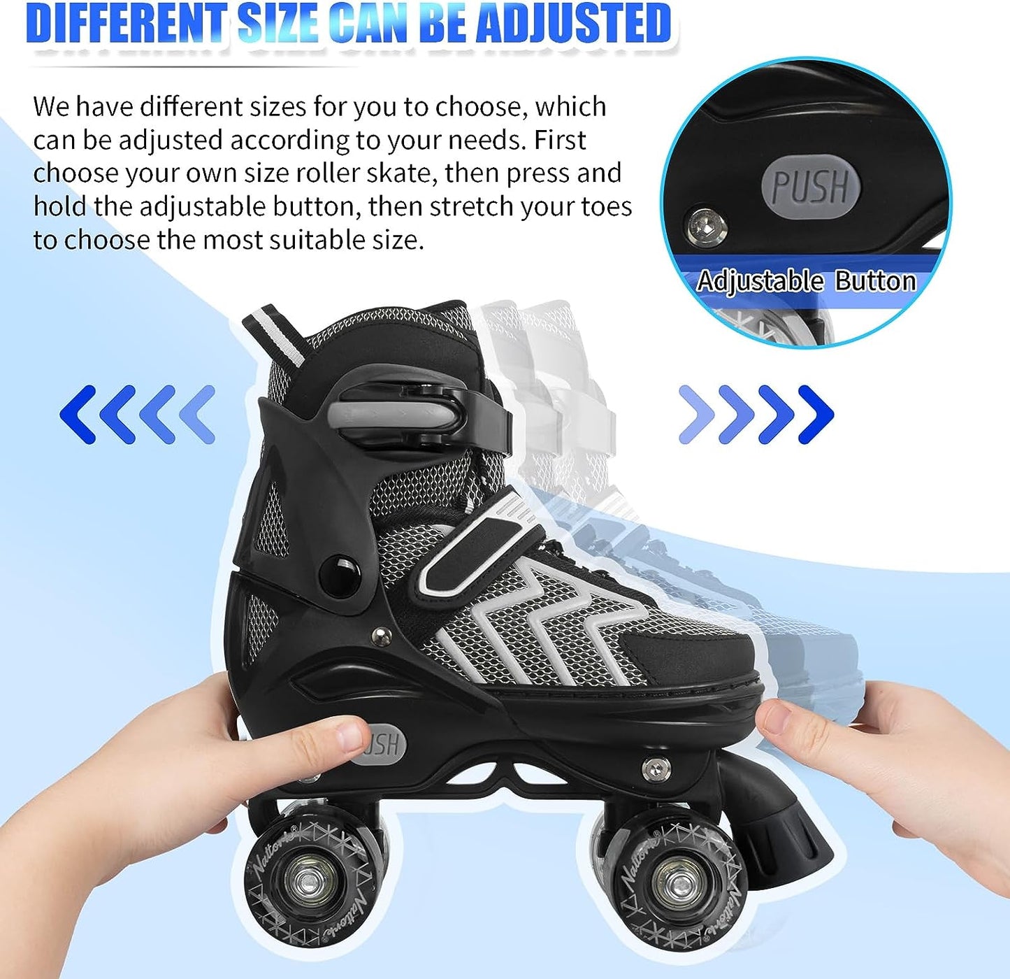 Nattork Adjustable Roller Skates for Kids - Black