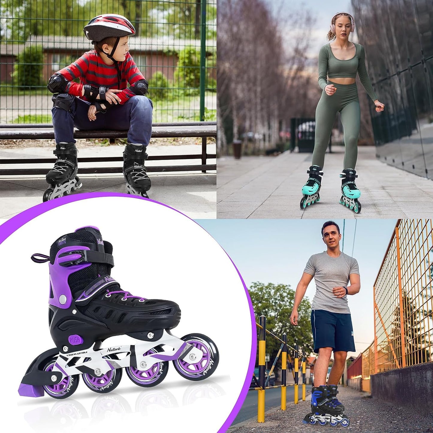 Nattork Adjustable Inline Skates For Adults Purple
