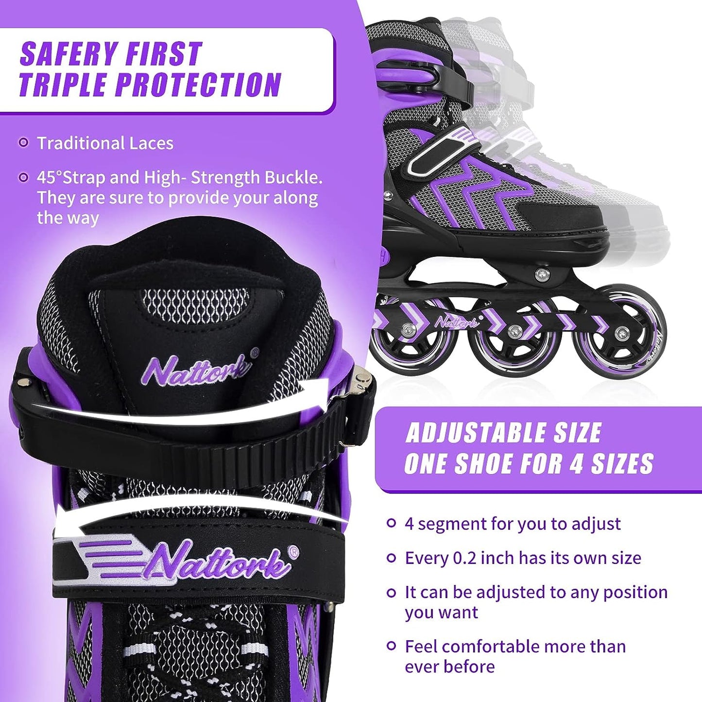 Nattork Adjustable Inline Skates - Purple