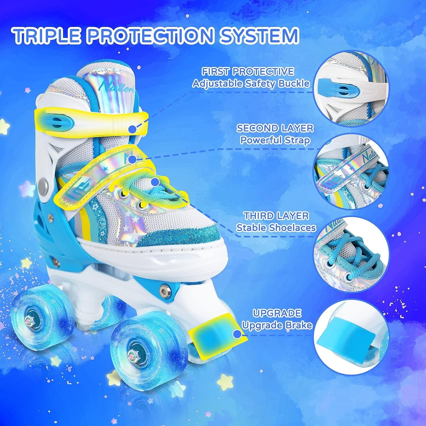 Nattork Adjustable Roller Skates for Kids - Blue