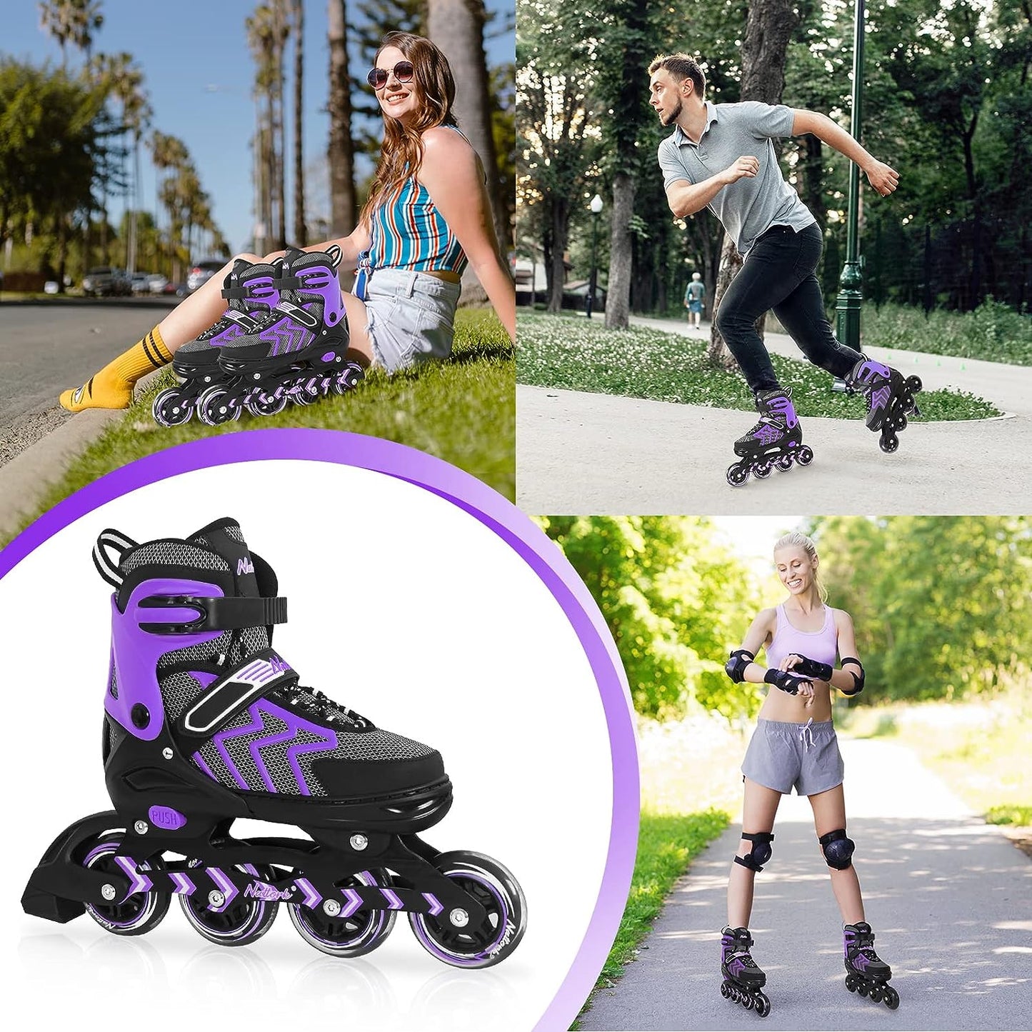 Nattork Adjustable Inline Skates - Purple