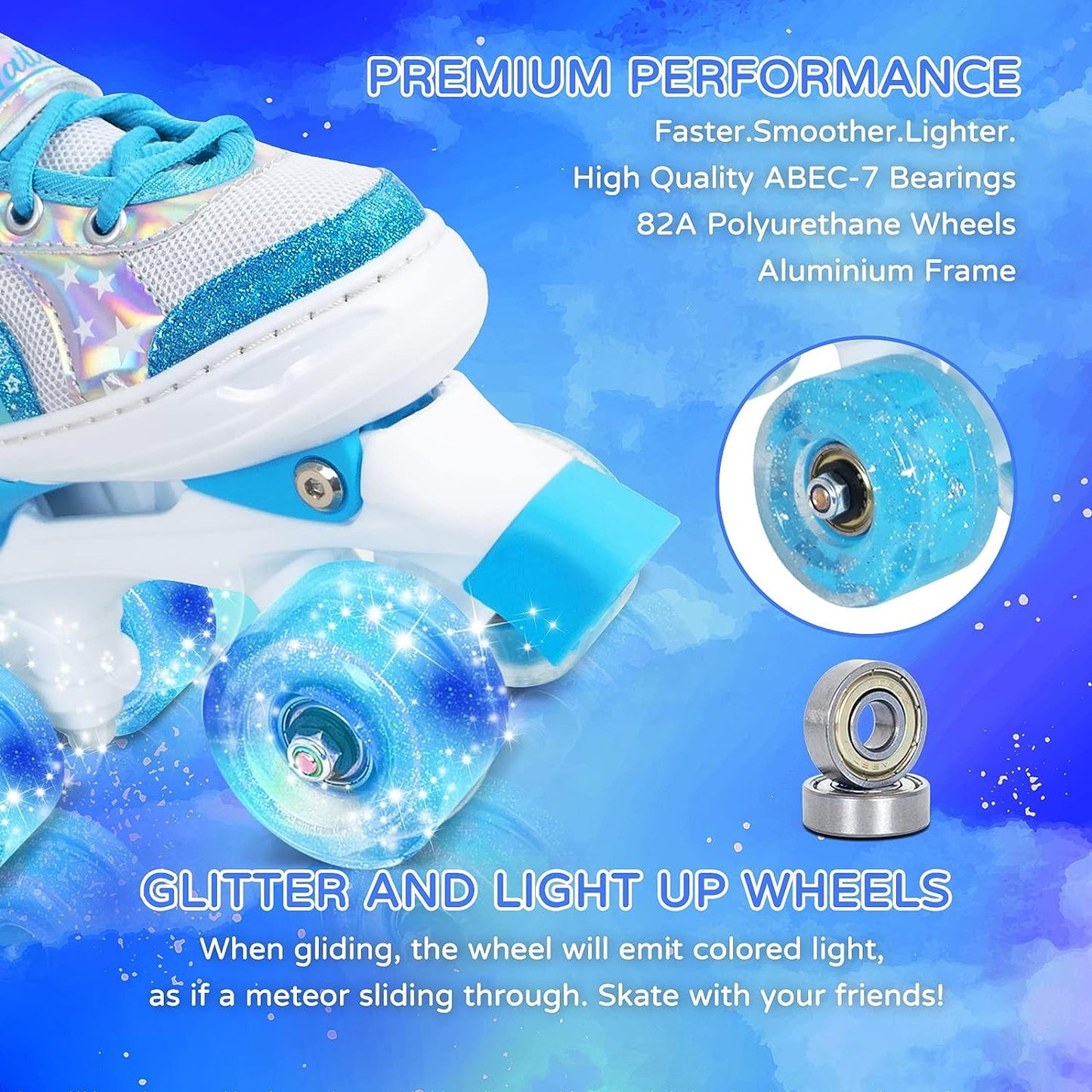 Nattork Adjustable Roller Skates for Kids - Blue