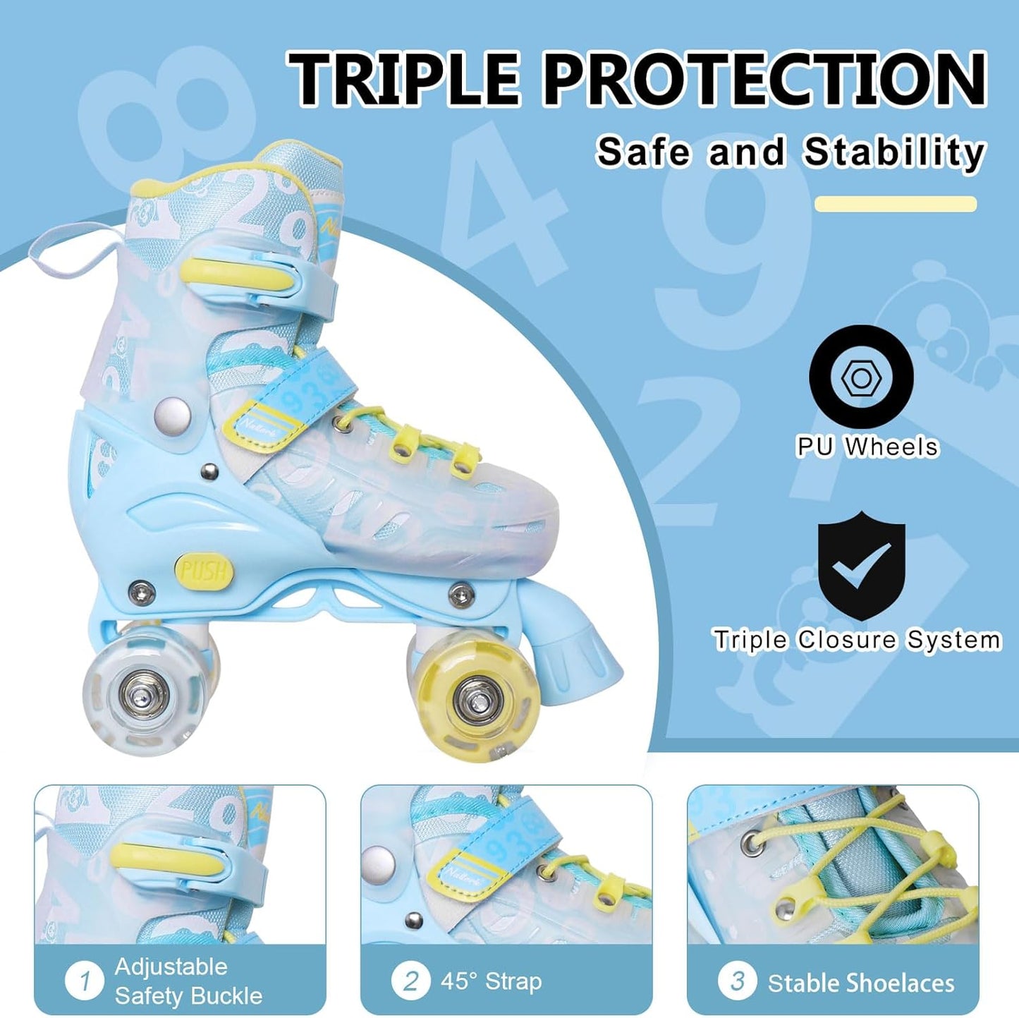 Nattork Adjustable Roller Skates for Kids - Blue