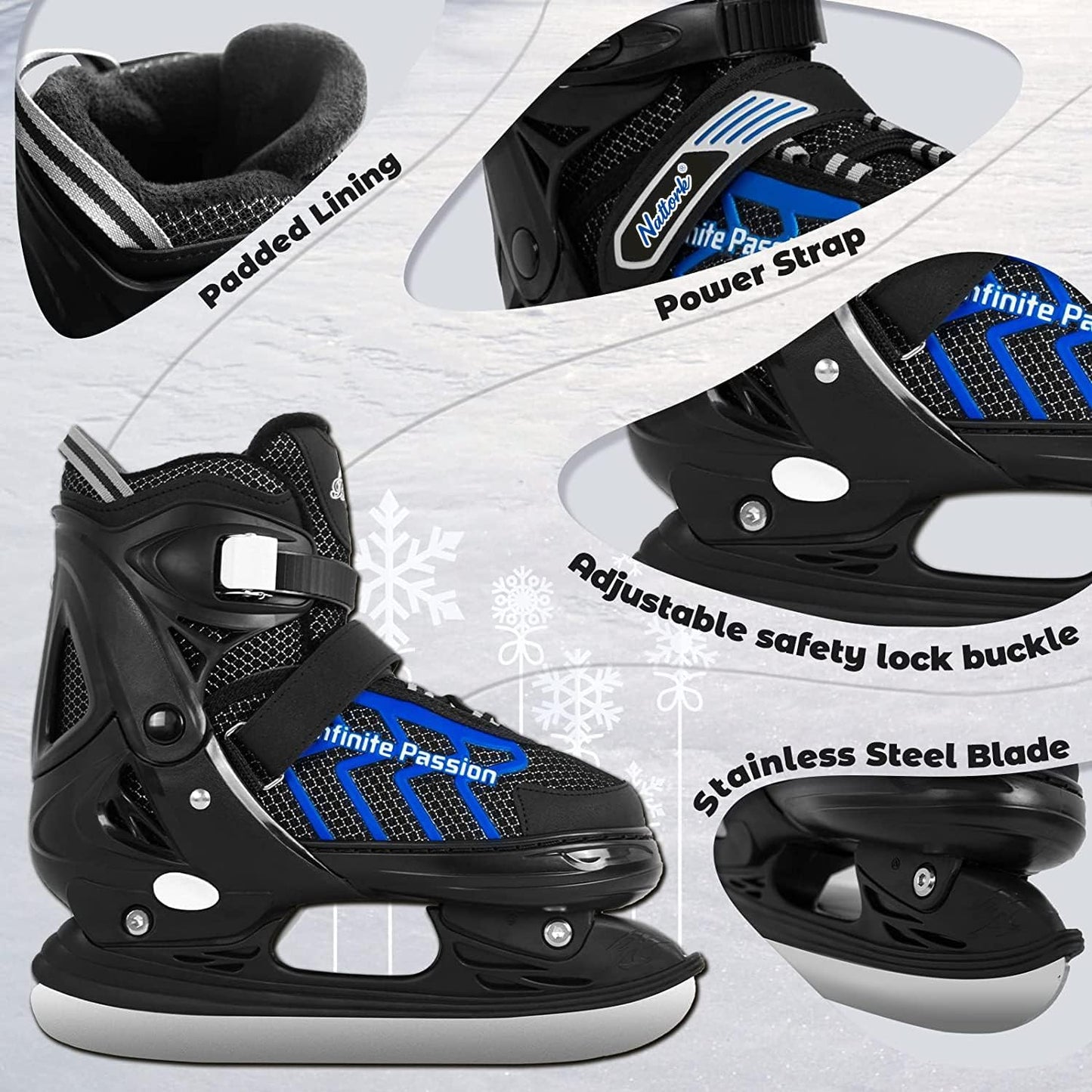 Nattork Adjustable Ice Skates - Blue