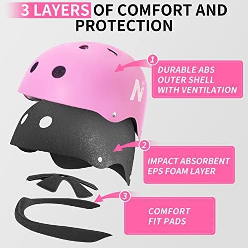 Nattork Skate Helmet Protective Gear for Kids - Pink