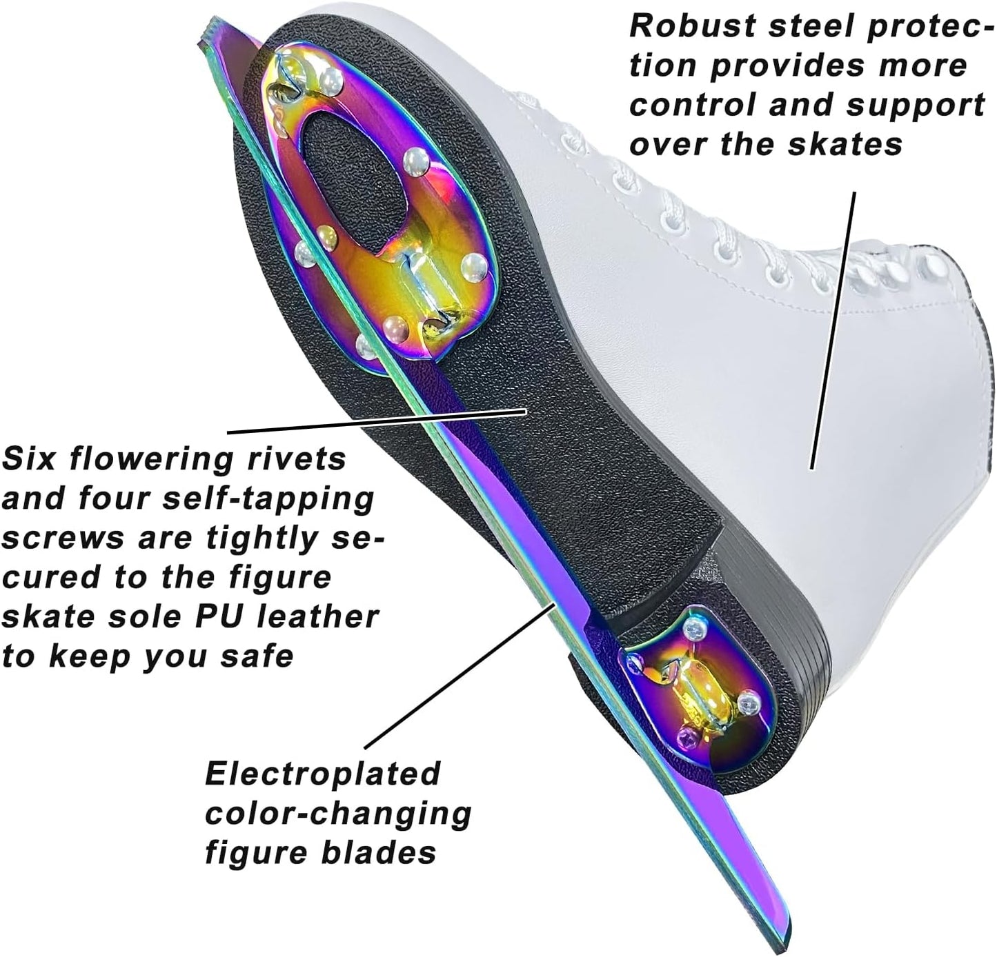 Nattork Ice Figure Skates - WHITE & Color Blades