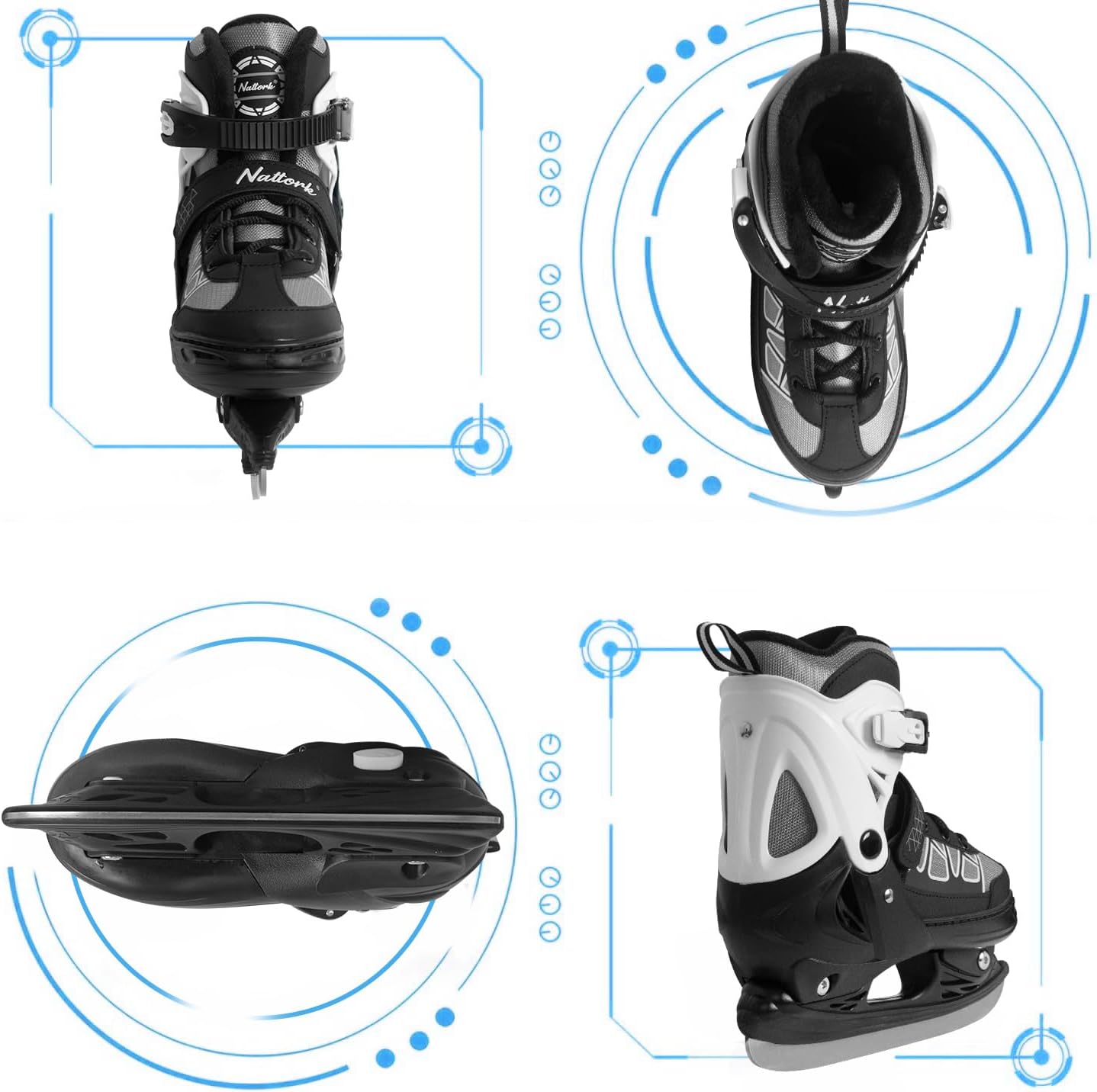 Nattork Adjustable Ice Skates - Black