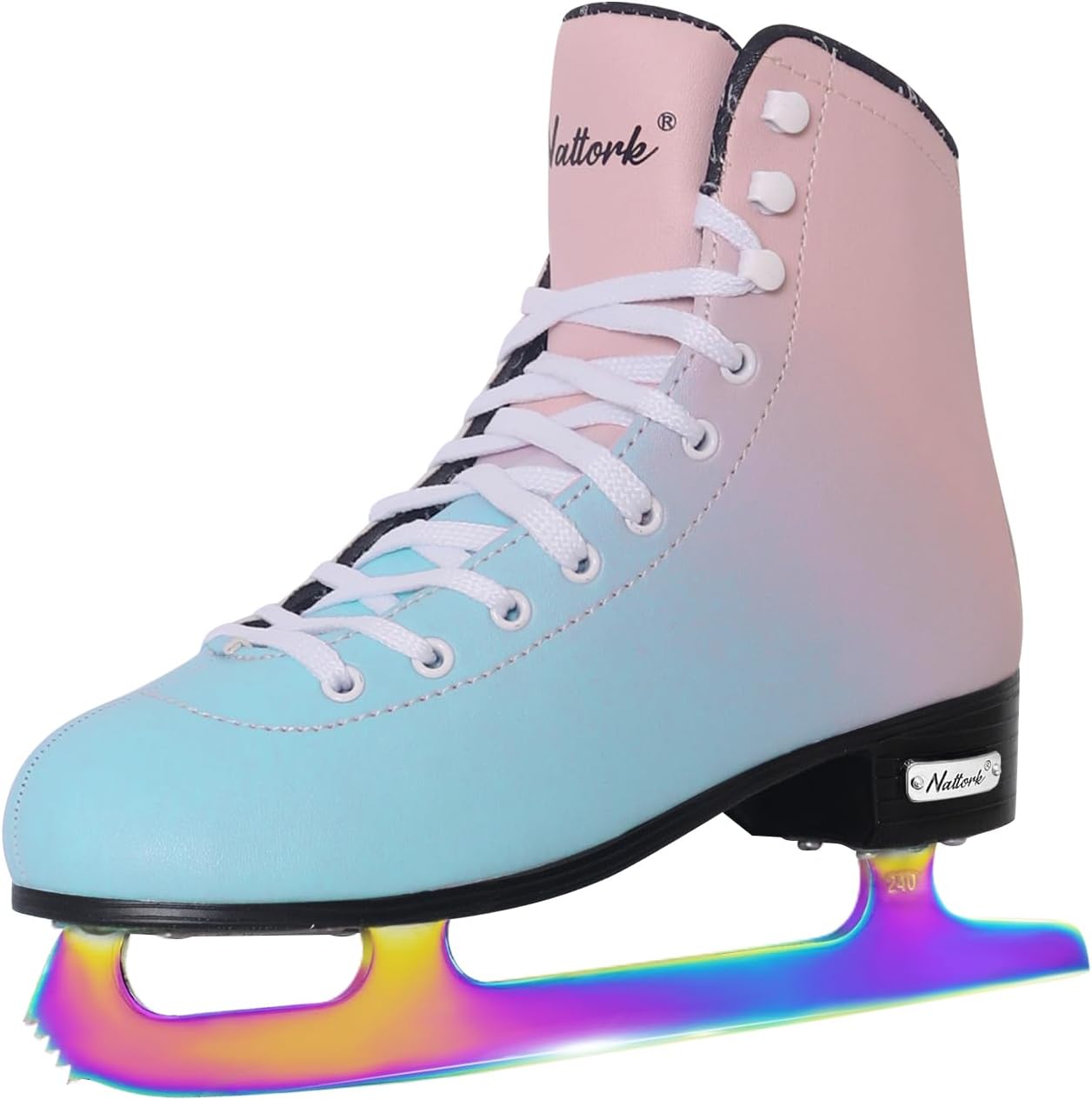 Nattork Ice Figure Skates - BLUE &PINK & Color Blades