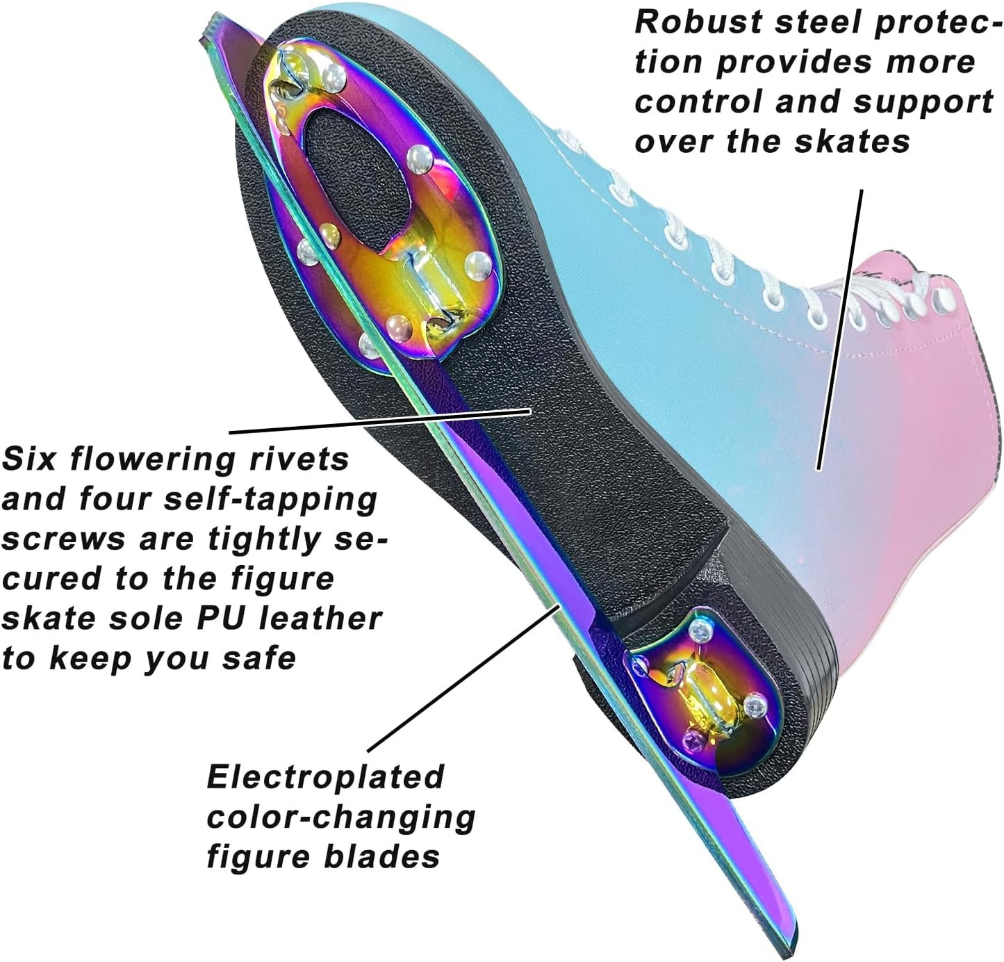 Nattork Ice Figure Skates - BLUE &PINK & Color Blades