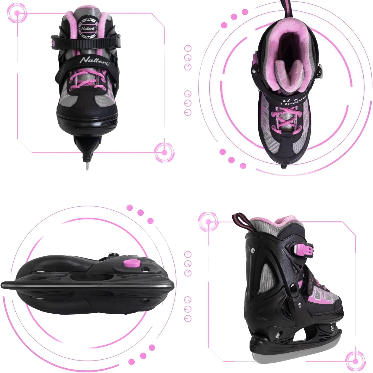 Nattork Adjustable Ice Skates - Pink
