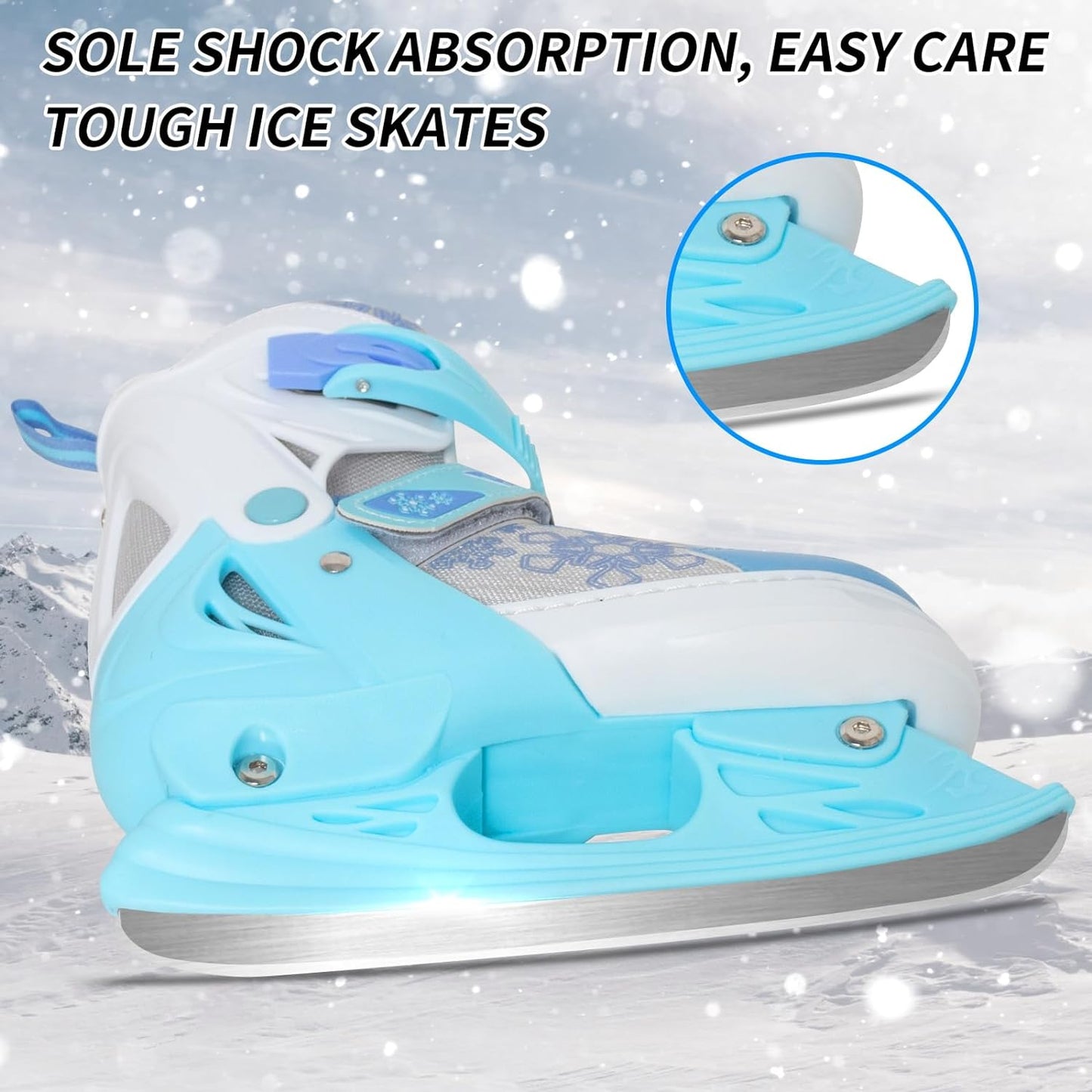 Nattork Adjustable Ice Skates - Blue Snow Flake