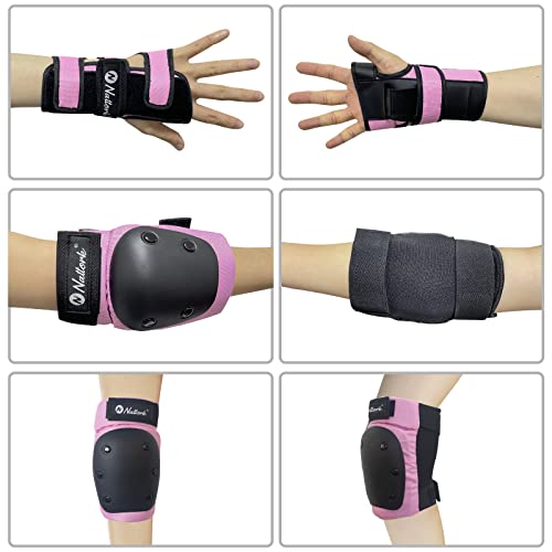 Nattork Knee Pads, Elbow Pads & Wrist Guards for Adult Pink