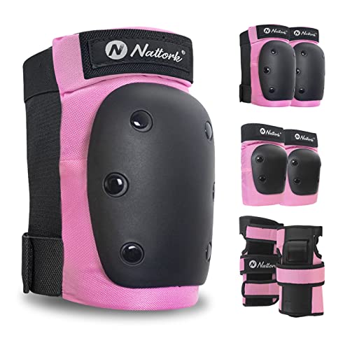 Nattork Knee Pads, Elbow Pads & Wrist Guards for Adult Pink