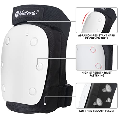 Nattork Knee Pads, Elbow Pads & Wrist Guards for Kids White