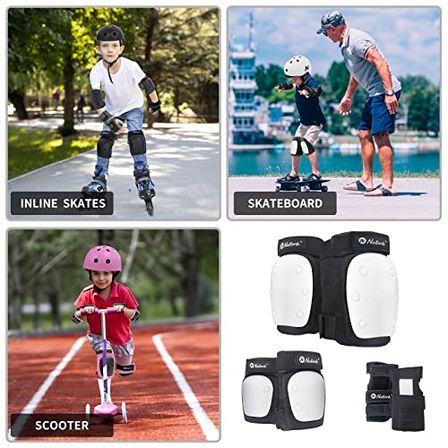 Nattork Knee Pads, Elbow Pads & Wrist Guards for Kids White