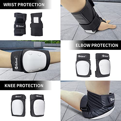 Nattork Knee Pads, Elbow Pads & Wrist Guards for Kids White