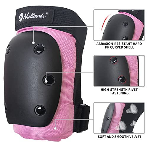 Nattork Knee Pads, Elbow Pads & Wrist Guards for Adult Pink