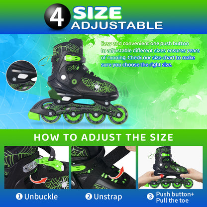 Nattork SPIDER Adjustable Inline Skates for Kids - Black & Green
