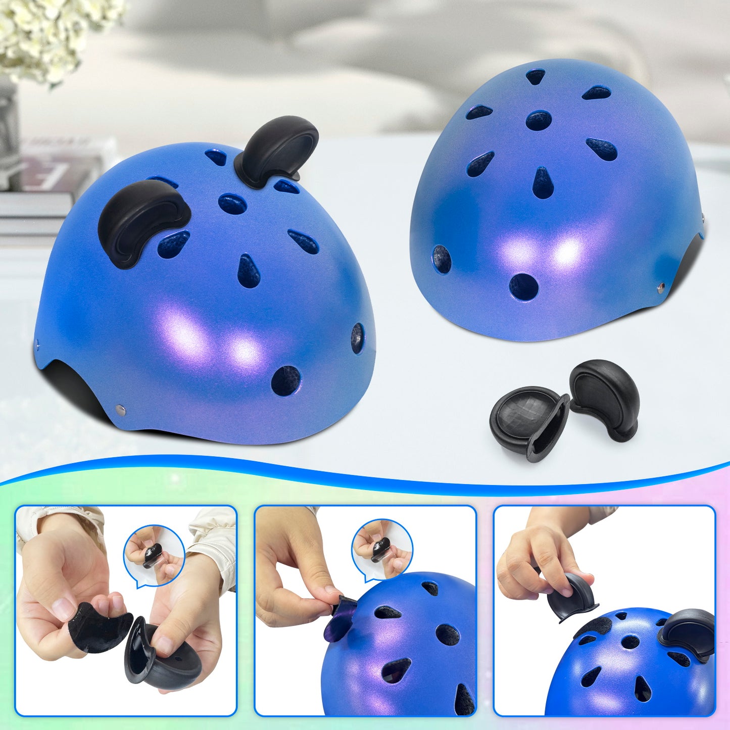 Nattork CYBER PANDA Skate Helmet Protective Gear for Kids - Blue