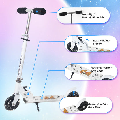 Patinete plegable para niños Nattork con luces, de 3 años en adelante, color blanco cachorro