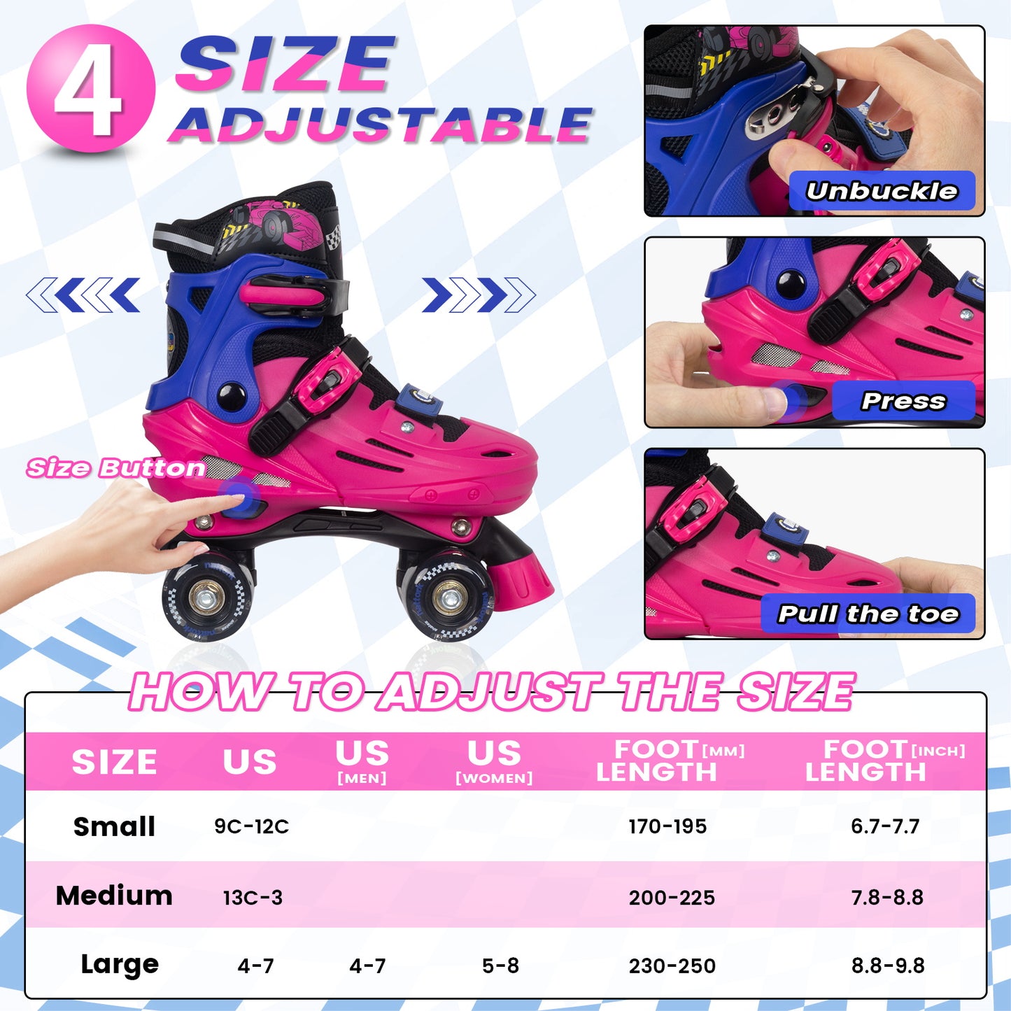 Nattork BLADE RACERS Adjustable Roller Skates for Kids - Pink&Blue