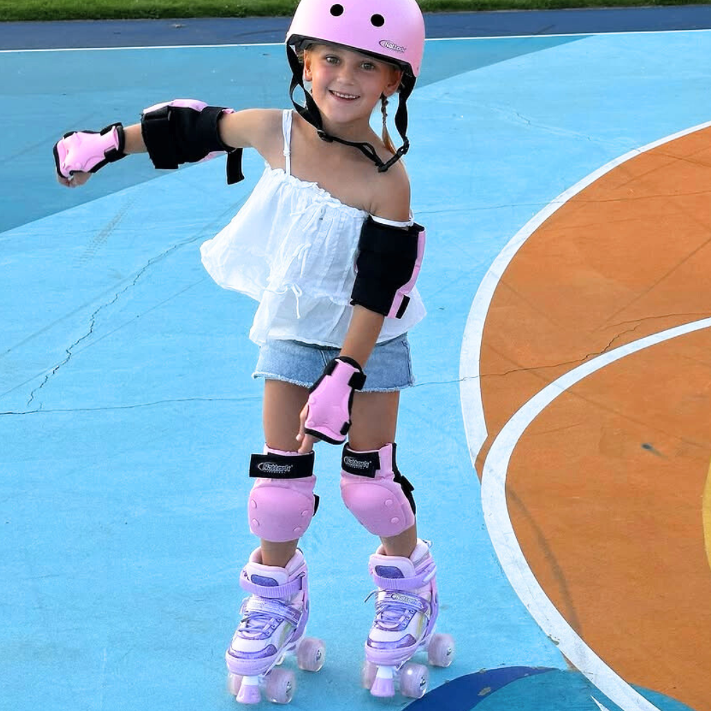 Nattork Adjustable Roller Skates for Kids - Rainbow Star Purple & Pink